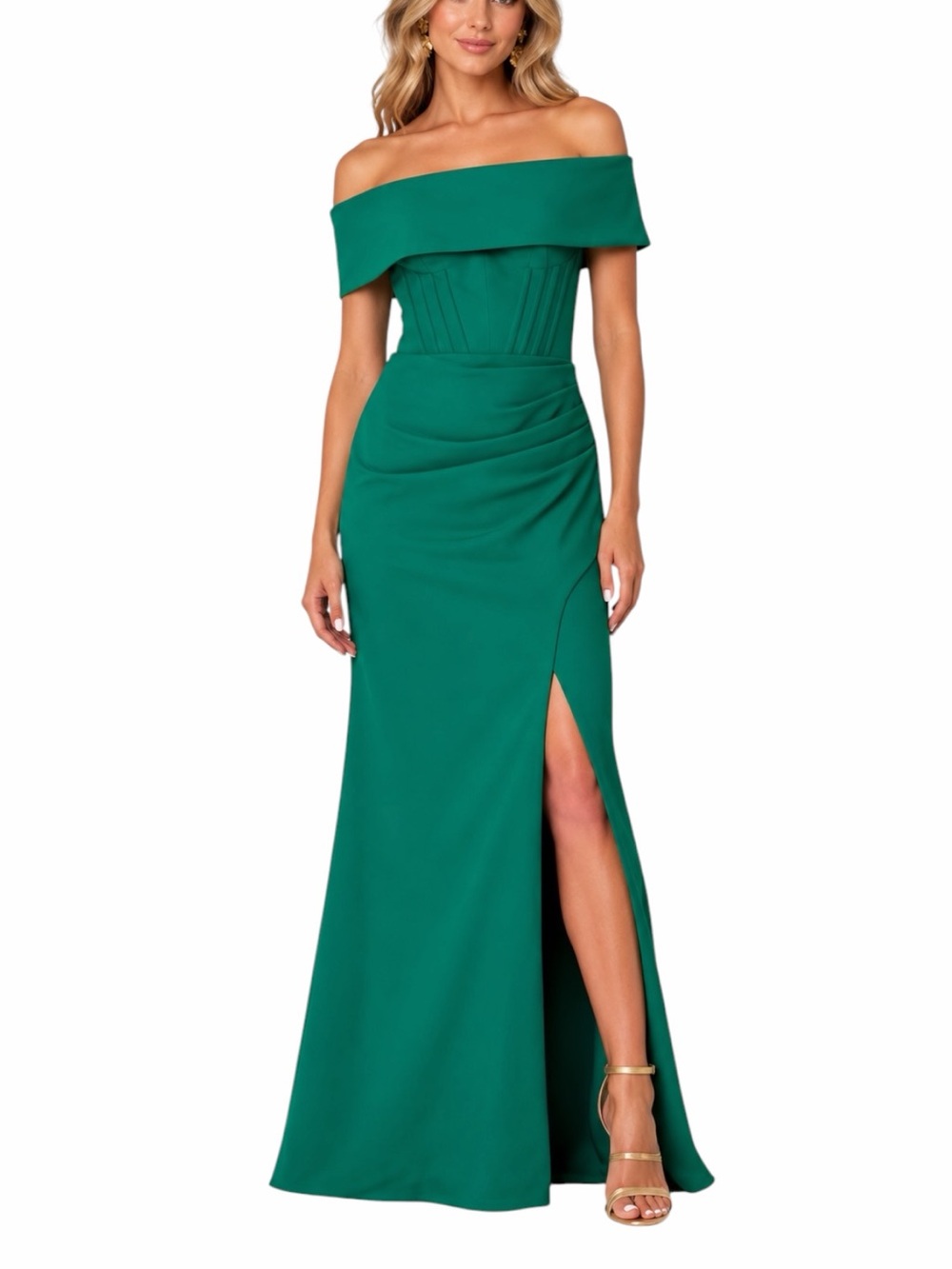 Betsy & Adam Gown Size 8 Emerald Green Corset Cowl Neck Ruched Formal Maxi Dress